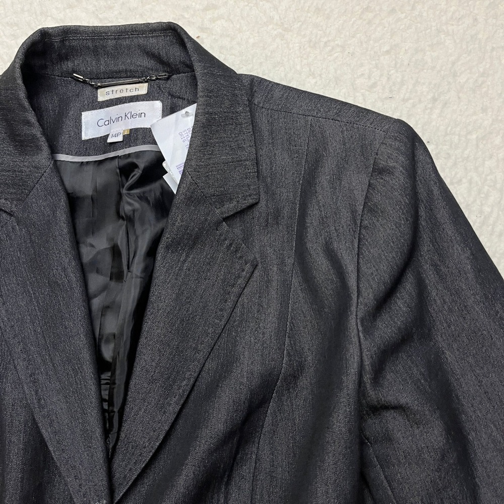 Calvin Klein Blazer Womens 14P Black Stretch Two Button Professional Suit Jacket